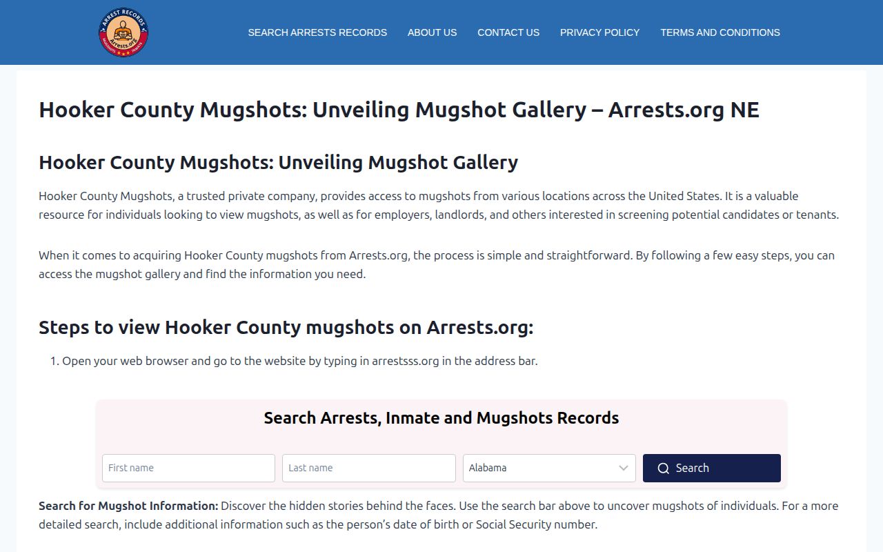 Hooker County arrest-record research, unofficial Arrests.org-style local landing page