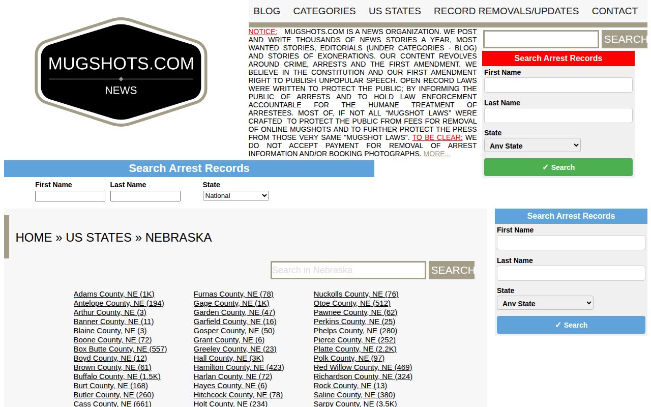 Hooker County mugshot record research, Mugshots.com Nebraska index