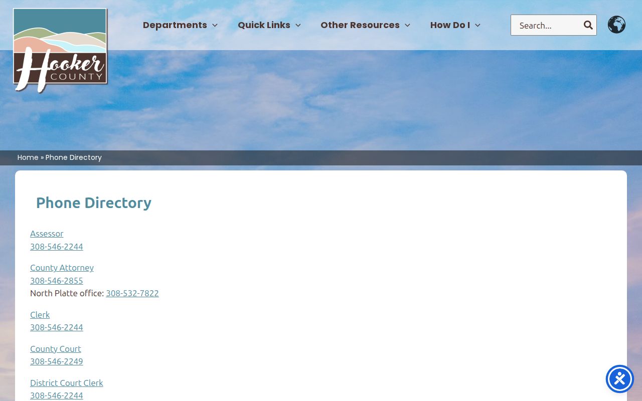 Hooker County warrant-routing contacts in the official county phone directory