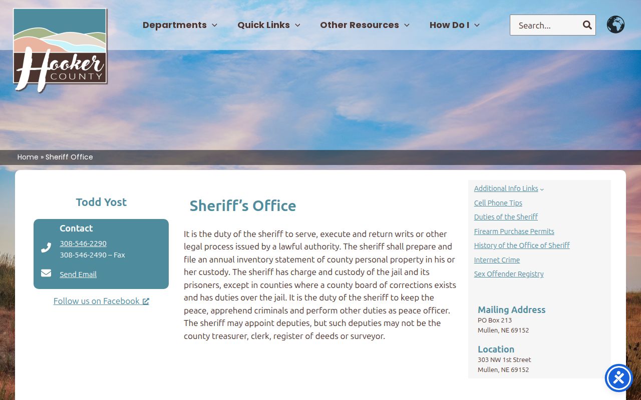 Mullen busted mugshots official booking-record source, Hooker County Sheriff’s Office
